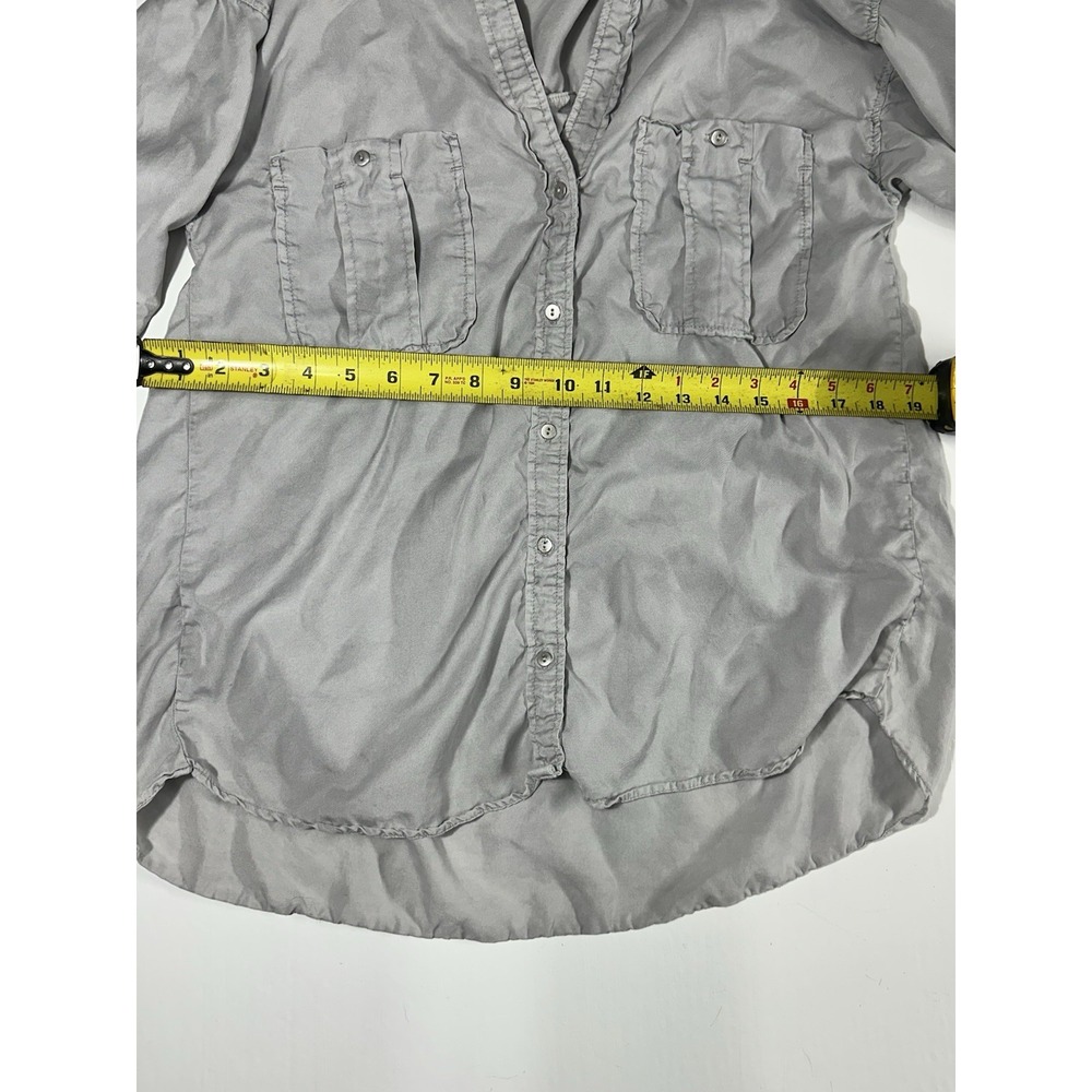 Zara Womens Causal Gray Button Up Shirt Roll Tab Sleeve Pockets Size Small - Picture 7 of 10